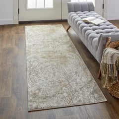 8' Brown and Ivory Abstract Distressed Runner Rug