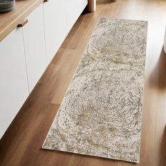 8' Brown and Ivory Abstract Distressed Runner Rug