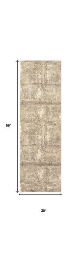 8' Brown and Ivory Abstract Distressed Runner Rug