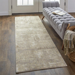 8' Brown and Ivory Abstract Distressed Runner Rug