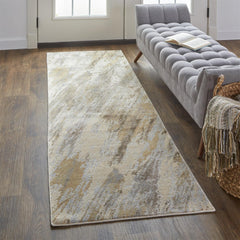 8' Brown and Ivory Abstract Distressed Runner Rug