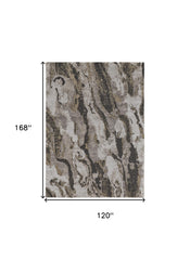 10' x 14' Brown and Ivory Abstract Power Loom Distressed Area Rug