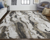 7' x 10' Brown and Ivory Abstract Power Loom Distressed Area Rug