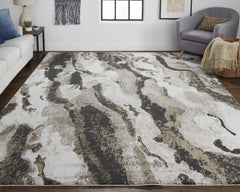 7' x 10' Brown and Ivory Abstract Power Loom Distressed Area Rug