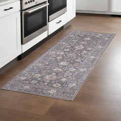 8' Blue and Gray Oriental Power Loom Runner Rug