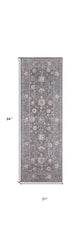 8' Blue and Gray Oriental Power Loom Runner Rug