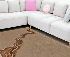 8' x 10' Beige and Brown Abstract Hand Tufted Area Rug