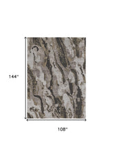 9' x 12' Brown and Ivory Abstract Power Loom Distressed Area Rug