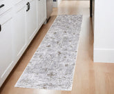 8' Gray and Ivory Abstract Power Loom Distressed Runner Rug