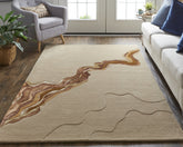5' x 8' Beige and Brown Abstract Hand Tufted Area Rug
