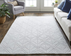4' x 6' White and Silver Geometric Hand Woven Area Rug
