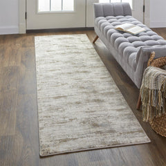 8' Brown and Ivory Abstract Distressed Runner Rug