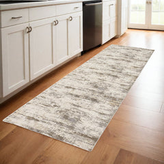 8' Brown and Ivory Abstract Distressed Runner Rug