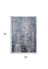 2' x 3' Blue and Ivory Abstract Power Loom Distressed Area Rug