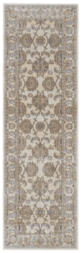 8' Brown and Ivory Oriental Power Loom Distressed Runner Rug