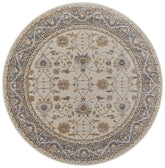 8' Brown and Ivory Round Oriental Power Loom Distressed Area Rug