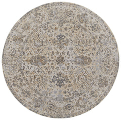 8' Brown and Ivory Round Oriental Power Loom Distressed Area Rug