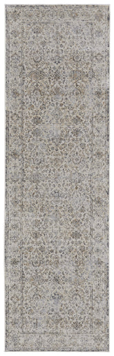 8' Brown and Ivory Oriental Power Loom Distressed Runner Rug