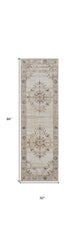 8' Brown and Ivory Oriental Power Loom Distressed Runner Rug