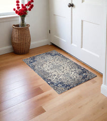 2' x 3' Gray and Ivory Medallion Power Loom Distressed Area Rug