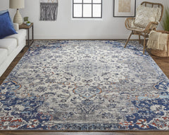 2' x 3' Gray and Ivory Medallion Power Loom Distressed Area Rug