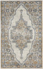 3' X 5' Grey And Light Blue Oriental Power Loom Non Skid Area Rug
