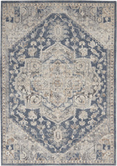 4' X 6' Ivory And Blue Oriental Power Loom Non Skid Area Rug