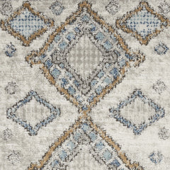 2' X 4' Ivory Grey And Blue Southwestern Power Loom Non Skid Area Rug
