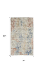 3' X 5' Ivory Abstract Power Loom Distressed Non Skid Area Rug