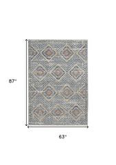 5' X 7' Blue And Ivory Southwestern Power Loom Non Skid Area Rug