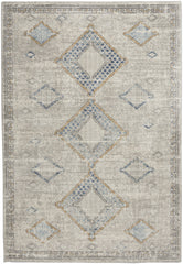 4' X 6' Ivory Grey And Blue Southwestern Power Loom Non Skid Area Rug