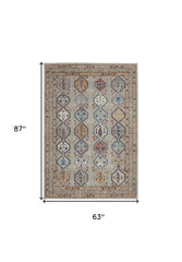 5' X 7' Grey Southwestern Power Loom Non Skid Area Rug