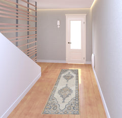 2' X 8' Grey And Light Blue Oriental Power Loom Non Skid Runner Rug