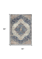 4' X 6' Blue And Grey Oriental Power Loom Non Skid Area Rug
