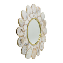 30" White and Gold Abstract Framed Accent Mirror