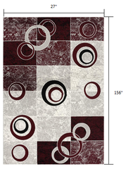 13' Red and White Geometric Power Loom Runner Rug