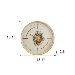 18" Circle Gold and White Metal and Glass Analog Wall Clock