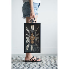 10" Black and Gold Metal and Glass Analog Vintage Style Crackle Wall Clock