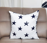 16" White and Blue Star Cotton Throw Pillow