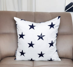 16" White and Blue Star Cotton Throw Pillow
