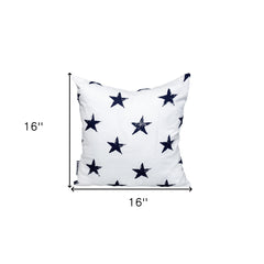 16" White and Blue Star Cotton Throw Pillow
