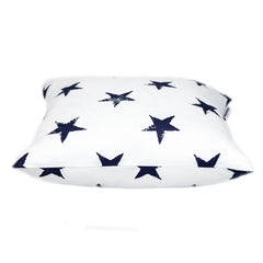 16" White and Blue Star Cotton Throw Pillow