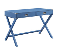 42" Blue Writing Desk With Two Drawers