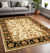 5' x 8' Ivory and Black Oriental Hand Tufted Non Skid Area Rug