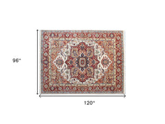 8' x 10' Rust and Gray Oriental Hand Knotted Area Rug With Fringe