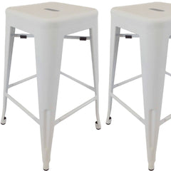 Set of Four 30" White Metal Backless Bar Height Bar Chairs
