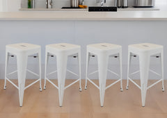 Set of Four 30" White Metal Backless Bar Height Bar Chairs