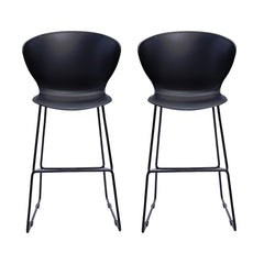 Set of Two 30" Black Metal Low Back Bar Height Bar Chairs