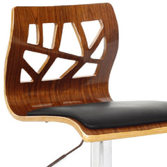 Black Brown And Silver Faux Leather And Wood Low Back Adjustable Height Bar Chair