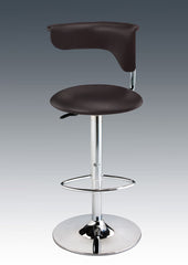 Dark Brown And Silver Faux Leather And Metal Low Back Adjustable Height Bar Chair